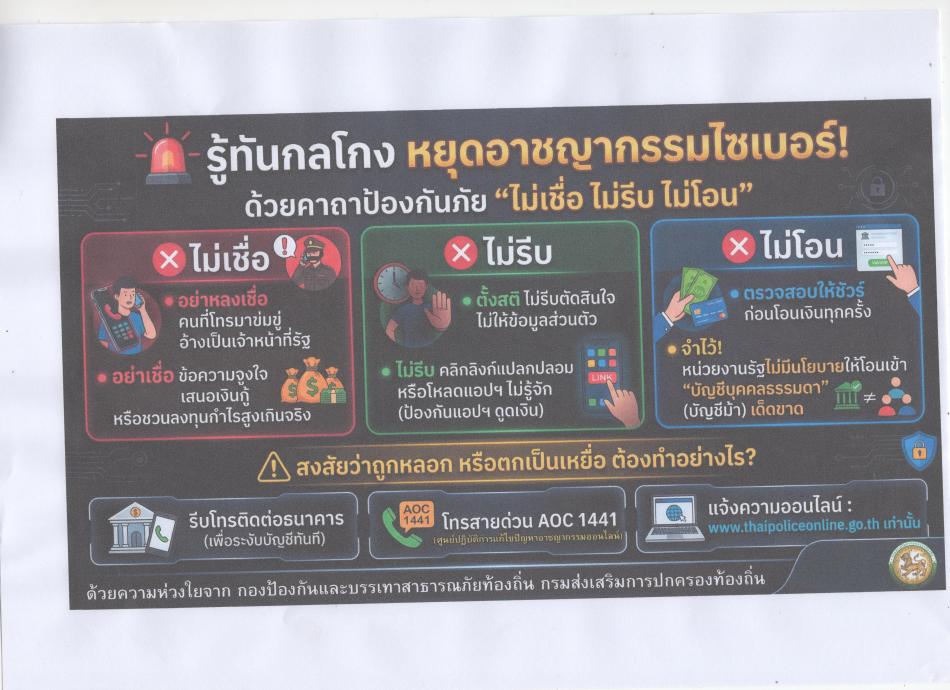 ประชาสัมพันธ์การสร้างความรู้ความเข้าใจเพื่อป้องกันการหลอกหลวงทางออนไลน์ (Scammer)